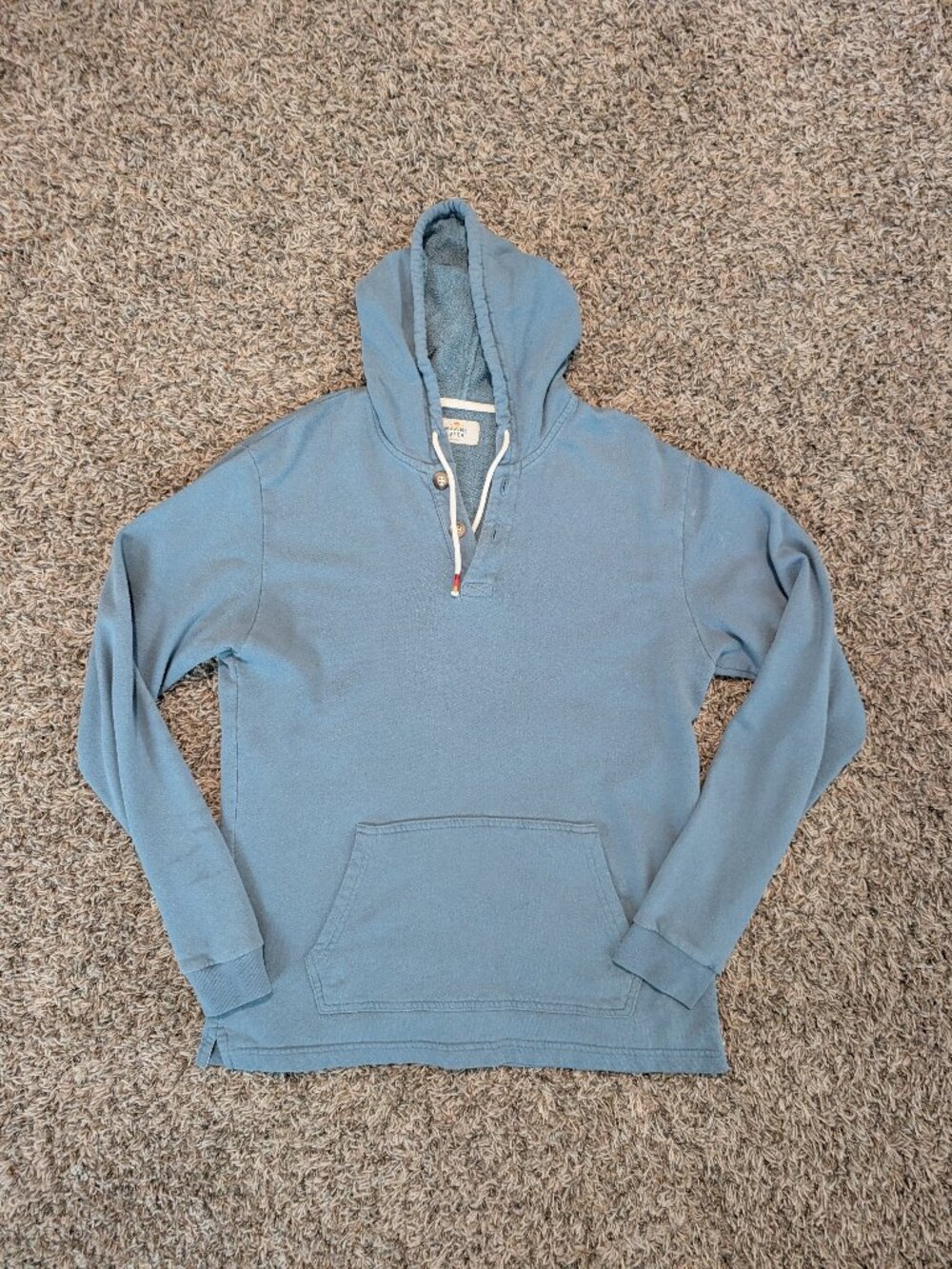 Marine Layer Men's Henley Style Terry Cloth Lined Hoodie - Medium - Blue